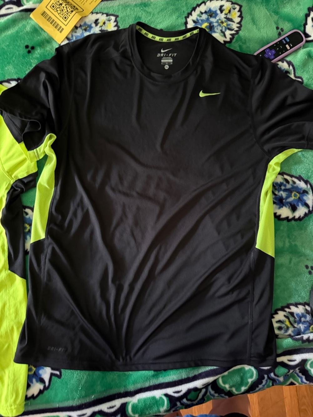 Nike Black Performance Tee with Neon Green Accents